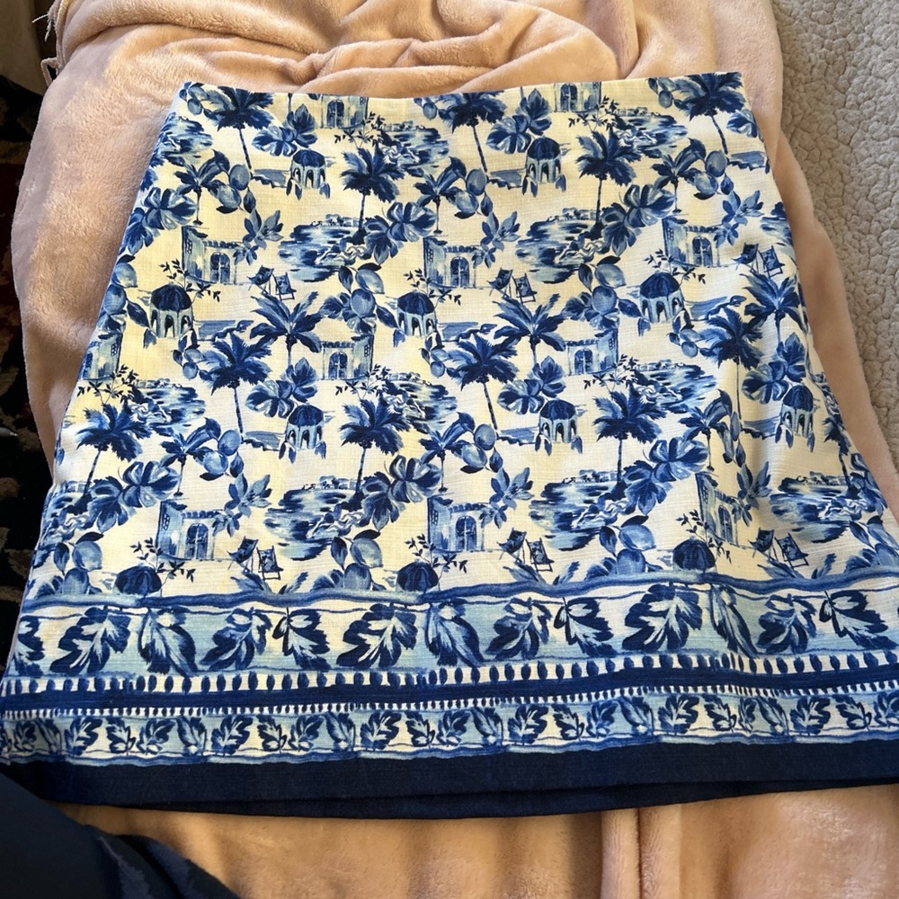 LOFT Blue and Cream Floral Mini Skirt